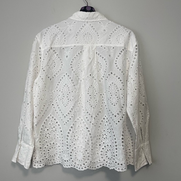 H&M White Eyelet Button Down Long Sleeves Shirt Size Medium - Picture 5 of 10